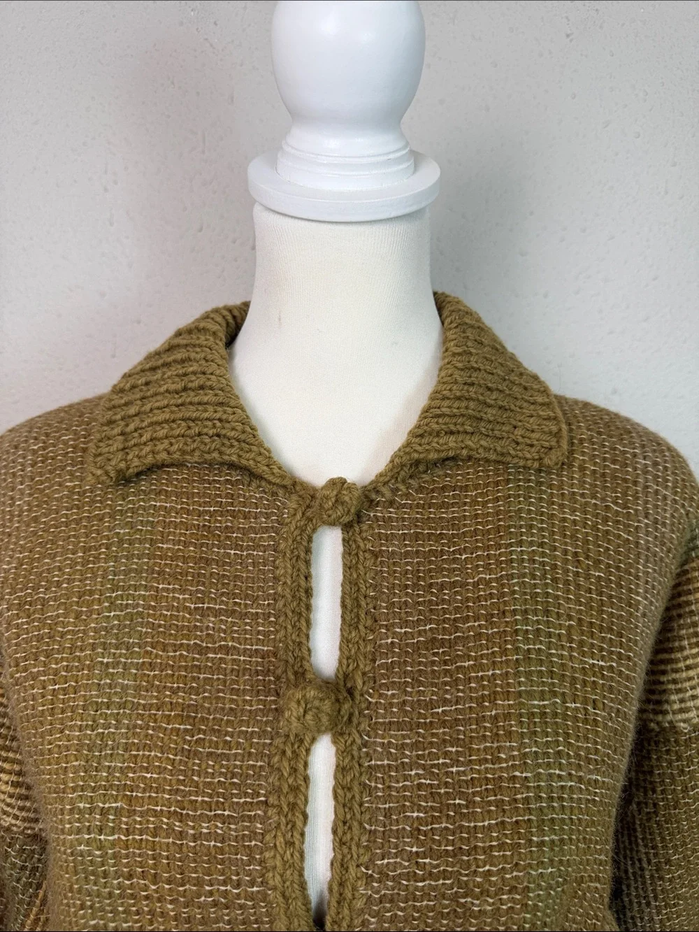 Women’s XL Wool Woven Cardigan Jacket Frog Closure Earth Tone Boho Artisan